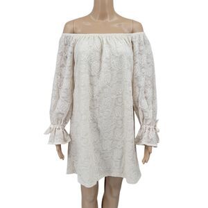 Basically Me Winter White Off The Shoulder Lace Long Sleeve Dress